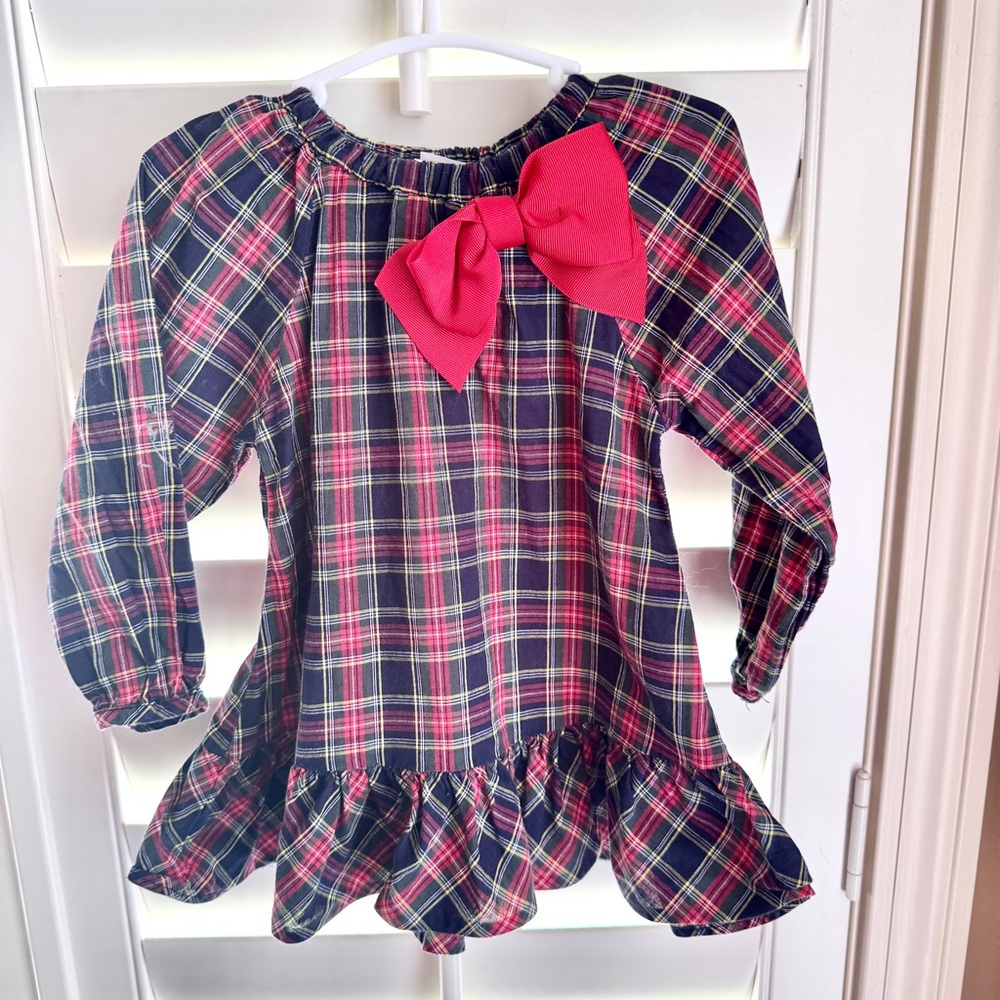 Ricrac & Ruffles 12M Plaid Tunic‎ Dress Pink Bow Ruffle Hem Holiday